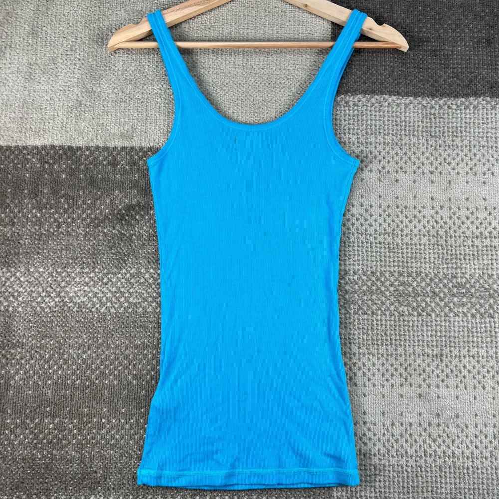Y2K Hollister Womens Medium Blue Ribbed Scoop Neck Tank Top Seagull Logo Stretch - Picture 4 of 6